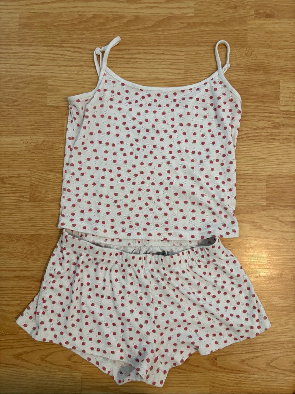 Katie J Juniors White & Pink Strawberry Print Tank Top and Shorts Sleep Set